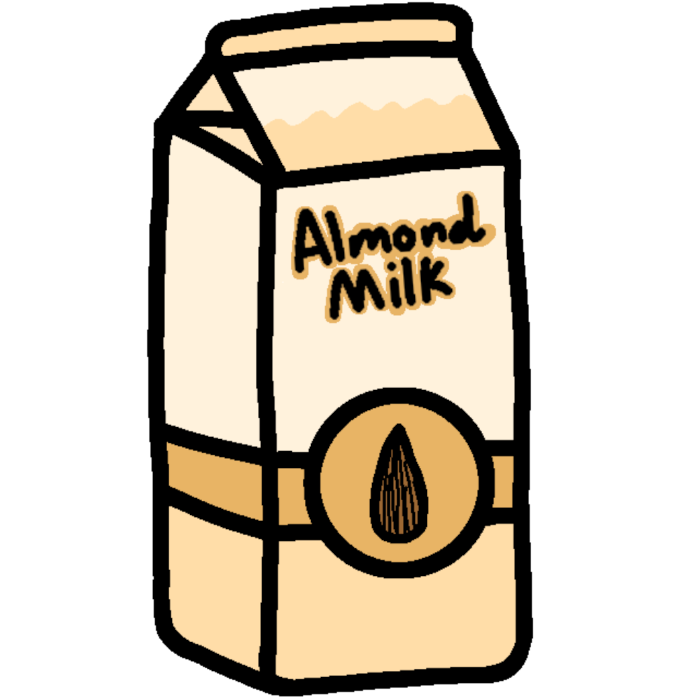 a carton coloured in several shades of cream. it says 'Almond Milk' on the front, and has a picture of an almond in a light brown circle